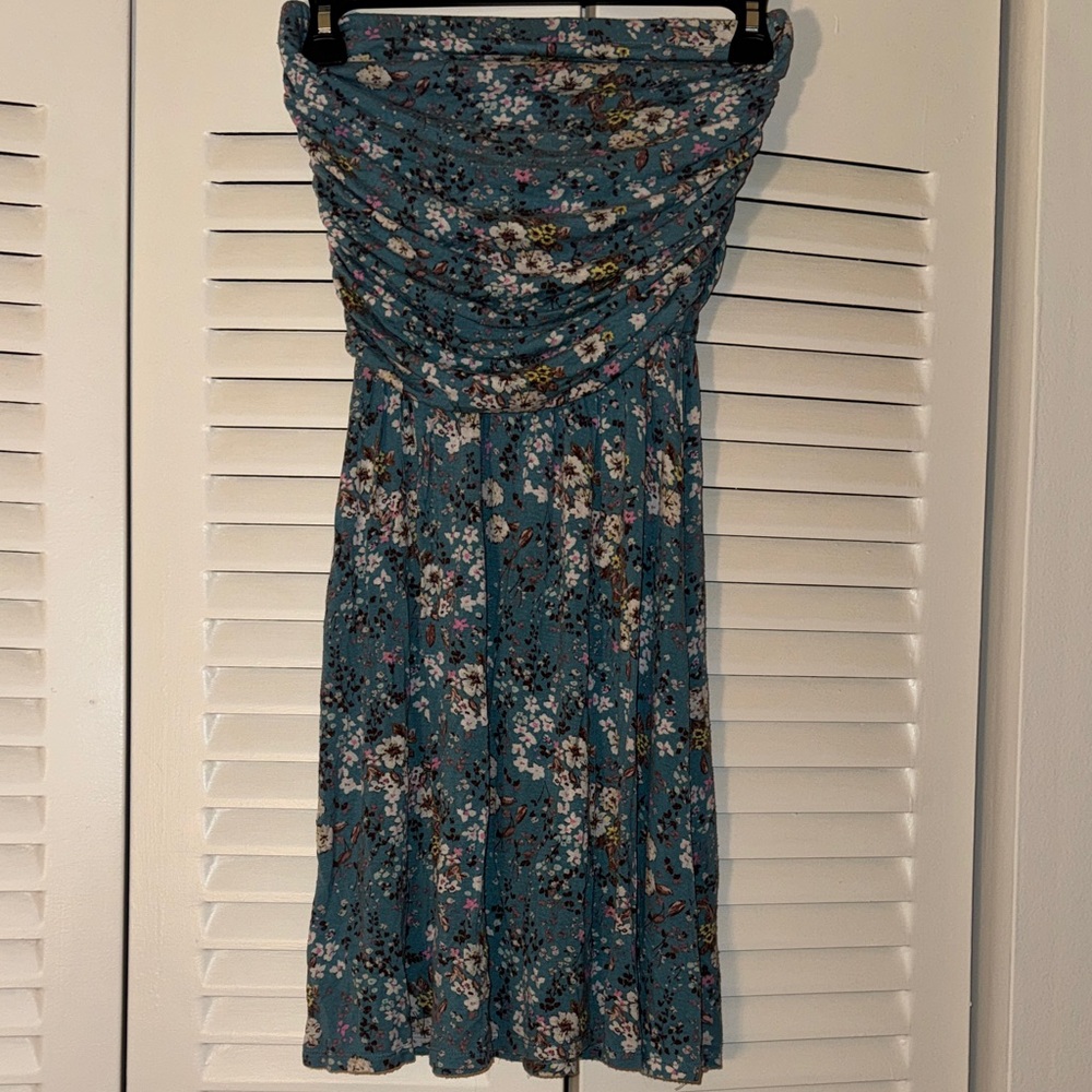SO Teal Floral Strapless Dress